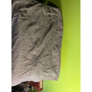IZ Byer California Gray Pinstripe Button Waist Pencil Skirt Size 5 CO 32T21